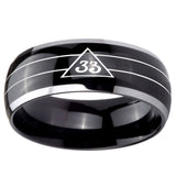 10mm Masonic 32 Duo Line Freemason Dome Glossy Black 2 Tone Tungsten Carbide Men's Promise Rings