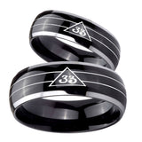 His and Hers Masonic 32 Duo Line Freemason Dome Glossy Black 2 Tone Tungsten Mens Promise Ring Set