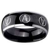 10mm Atheist Design Dome Glossy Black 2 Tone Tungsten Bands Ring