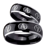 His Hers Atheist Design Dome Glossy Black 2 Tone Tungsten Mens Ring Set