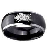 10mm Wild Boar Dome Glossy Black 2 Tone Tungsten Carbide Engraved Ring