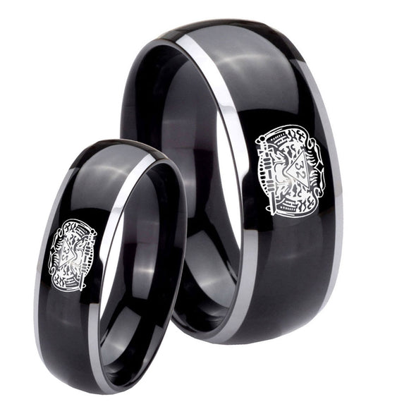 His and Hers Masonic 32 Degree Freemason Dome Glossy Black 2 Tone Tungsten Mens Promise Ring Set