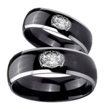 His and Hers Masonic 32 Degree Freemason Dome Glossy Black 2 Tone Tungsten Mens Promise Ring Set