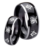 His Hers Masonic Shriners Dome Glossy Black 2 Tone Tungsten Engraved Ring Set