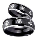 His Hers Masonic Shriners Dome Glossy Black 2 Tone Tungsten Engraved Ring Set