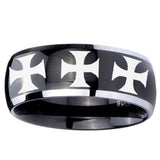 10mm Multiple Maltese Cross Dome Glossy Black 2 Tone Tungsten Men's Band Ring