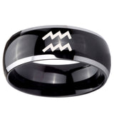 10mm Aquarius Horoscope Dome Glossy Black 2 Tone Tungsten Mens Anniversary Ring