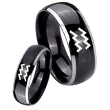 His Hers Aquarius Horoscope Dome Glossy Black 2 Tone Tungsten Rings for Men Set