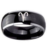 10mm Aries Zodiac Dome Glossy Black 2 Tone Tungsten Carbide Men's Band Ring