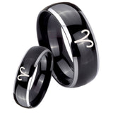 His Hers Aries Zodiac Dome Glossy Black 2 Tone Tungsten Wedding Band Mens Set