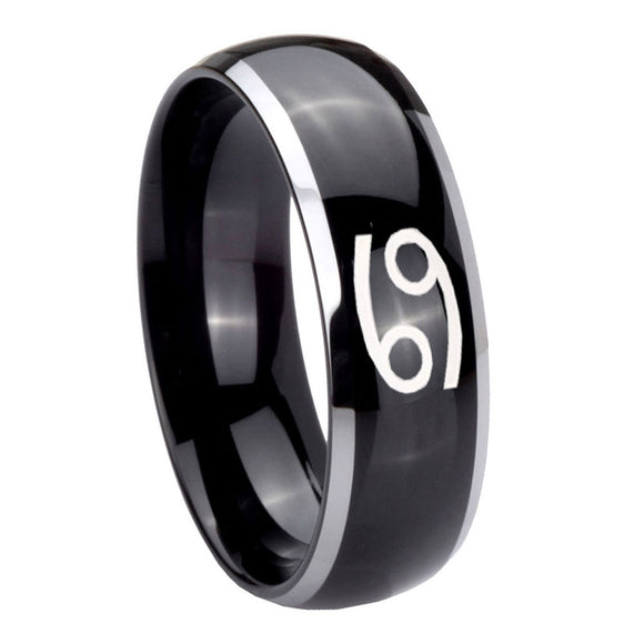 10mm Cancer Horoscope Dome Glossy Black 2 Tone Tungsten Carbide Mens Bands Ring