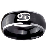 10mm Cancer Horoscope Dome Glossy Black 2 Tone Tungsten Carbide Mens Bands Ring