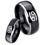 His Hers Cancer Horoscope Dome Glossy Black 2 Tone Tungsten Rings Set