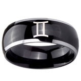 10mm Gemini Zodiac Dome Glossy Black 2 Tone Tungsten Mens Engagement Band