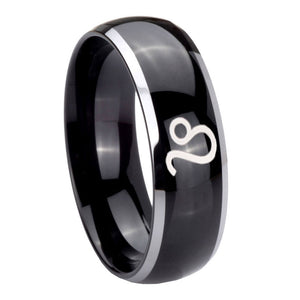 10mm Leo Zodiac Dome Glossy Black 2 Tone Tungsten Carbide Men's Engagement Band