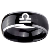 10mm Libra Horoscope Dome Glossy Black 2 Tone Tungsten Mens Engagement Ring