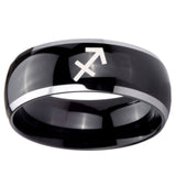 10mm Sagittarius Zodiac Dome Glossy Black 2 Tone Tungsten Mens Promise Ring