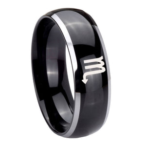 10mm Scorpio Horoscope Dome Glossy Black 2 Tone Tungsten Men's Promise Rings