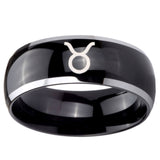10mm Taurus Horoscope Dome Glossy Black 2 Tone Tungsten Carbide Mens Ring