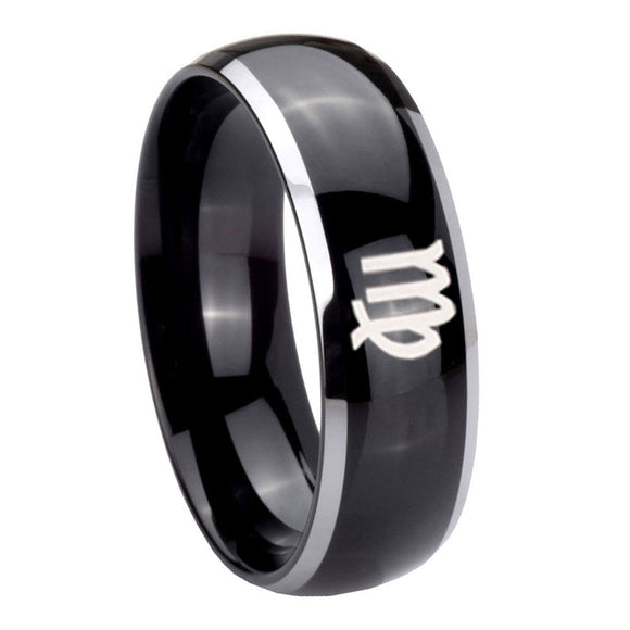 10mm Virgo Zodiac Dome Glossy Black 2 Tone Tungsten Carbide Men's Ring