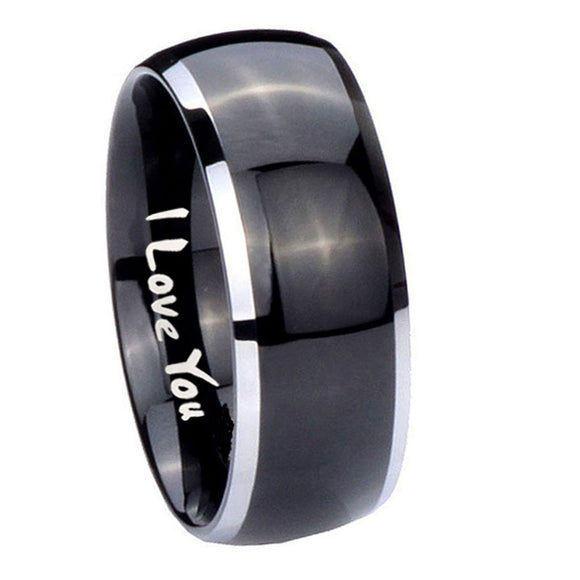 10mm I Love You Dome Glossy Black 2 Tone Tungsten Carbide Rings for Men