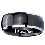 10mm I Love You Dome Glossy Black 2 Tone Tungsten Carbide Rings for Men