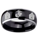 10mm Marine Army Sergeant Dome Glossy Black 2 Tone Tungsten Men's Promise Rings