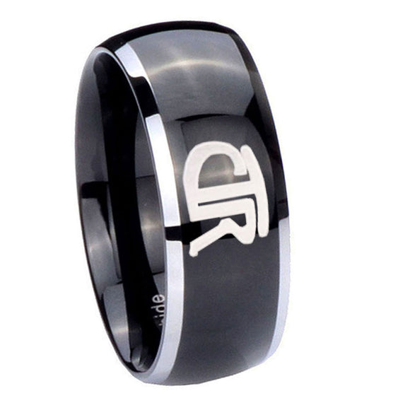 10mm CTR Dome Glossy Black 2 Tone Tungsten Carbide Mens Engagement Ring