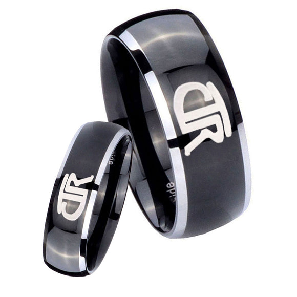 His and Hers CTR Dome Glossy Black 2 Tone Tungsten Mens Engagement Ring Set
