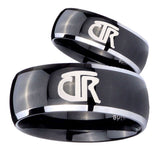 His and Hers CTR Dome Glossy Black 2 Tone Tungsten Mens Engagement Ring Set
