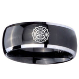 10mm Fire Department Dome Glossy Black 2 Tone Tungsten Carbide Men's Ring