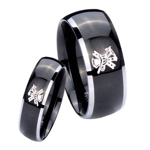 His Hers Fireman Dome Glossy Black 2 Tone Tungsten Mens Engagement Ring Set