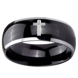 10mm Flat Christian Cross Dome Glossy Black 2 Tone Tungsten Custom Mens Ring