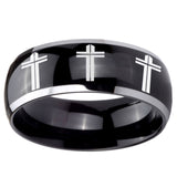 10mm Multiple Christian Cross Dome Glossy Black 2 Tone Tungsten Men's Ring