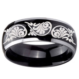 10mm Etched Tribal Pattern Dome Glossy Black 2 Tone Tungsten Carbide Mens Ring