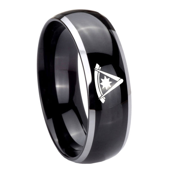 10mm Pester Master Masonic Dome Glossy Black 2 Tone Tungsten Carbide Men's Ring