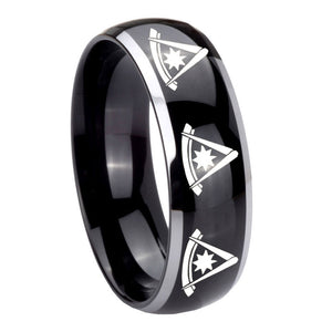 10mm Multiple Pester Master Masonic Dome Glossy Black 2 Tone Tungsten Men's Ring