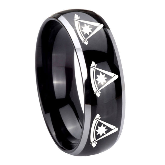 10mm Multiple Pester Master Masonic Dome Glossy Black 2 Tone Tungsten Men's Ring