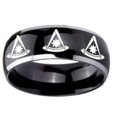 10mm Multiple Pester Master Masonic Dome Glossy Black 2 Tone Tungsten Men's Ring