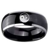 10mm Yin Yang Dome Glossy Black 2 Tone Tungsten Carbide Engagement Ring