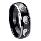 10mm Multiple Yin Yang Dome Glossy Black 2 Tone Tungsten Carbide Mens Ring