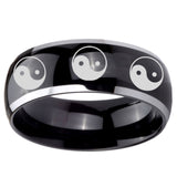 10mm Multiple Yin Yang Dome Glossy Black 2 Tone Tungsten Carbide Mens Ring