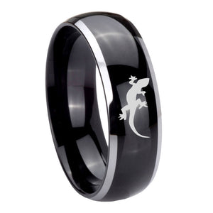 10mm Lizard Dome Glossy Black 2 Tone Tungsten Carbide Bands Ring
