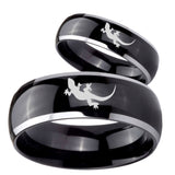 Bride and Groom Lizard Dome Glossy Black 2 Tone Tungsten Carbide Bands Ring Set