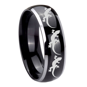 10mm Multiple Lizard Dome Glossy Black 2 Tone Tungsten Mens Ring Personalized