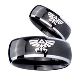 His Hers Zelda Skyward Sword Dome Glossy Black 2 Tone Tungsten Men's Ring Set