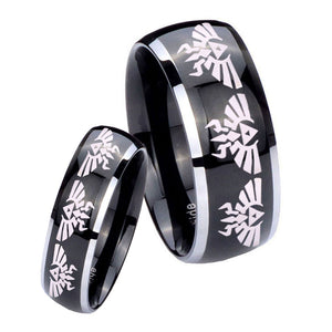 His Hers Multiple Zelda Skyward Sword Dome Glossy Black 2 Tone Tungsten Promise Ring Set