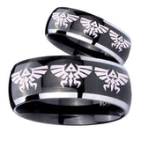 His Hers Multiple Zelda Skyward Sword Dome Glossy Black 2 Tone Tungsten Promise Ring Set