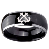 10mm Anchor Dome Glossy Black 2 Tone Tungsten Carbide Mens Ring Engraved