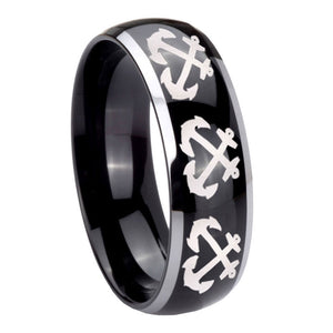 10mm Multiple Anchor Dome Glossy Black 2 Tone Tungsten Men's Engagement Band